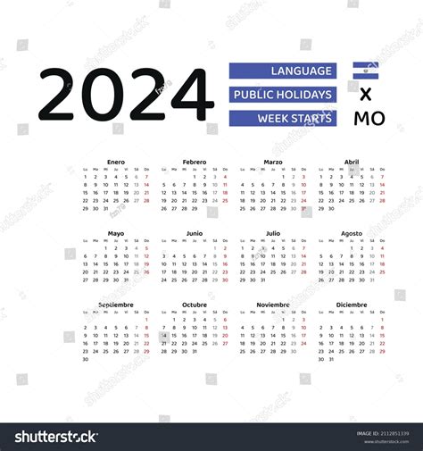 El Salvador Calendar 2024 Week Starts: Vector có sẵn (miễn phí bản ...