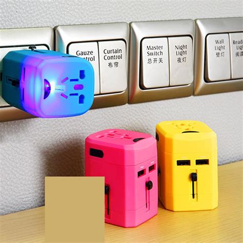 Universal Conversion Socket Dual USB World Travel Plug Adapter Sky Blu ...