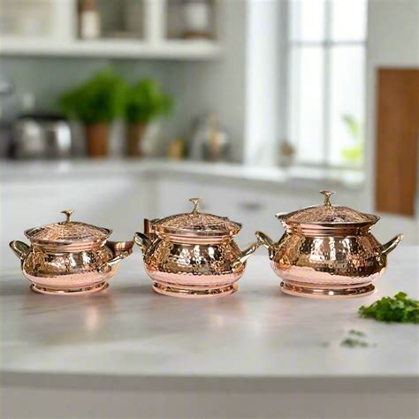 3 Pcs Copper Serving Handi Set With Lid | Copper Serving Ware Items ...