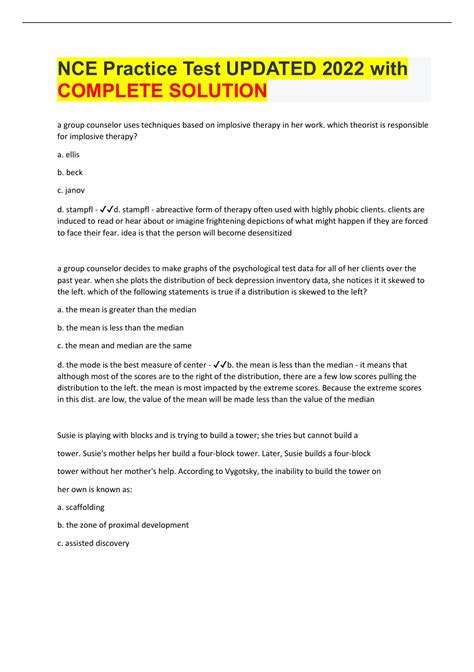 NCE Practice Test UPDATED 2022 with COMPLETE SOLUTION - NCE - Stuvia US