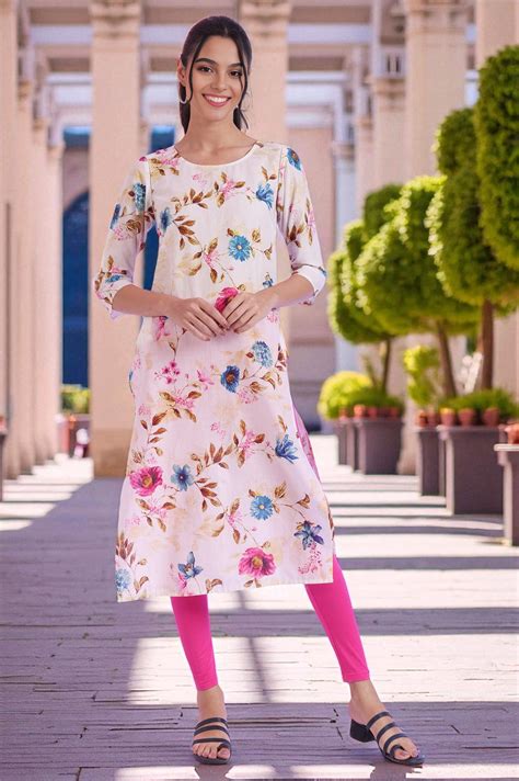 Buy White Floral Printed Straight Pure Cotton Kurta Online for Woman ...