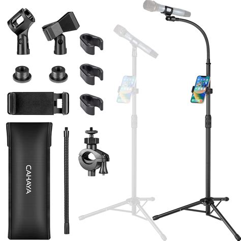 CAHAYA Dual-use Tripod Microphone Stand with Phone Holder Gooseneck ...