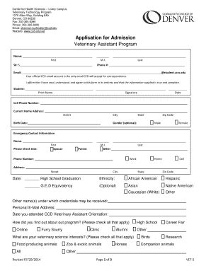 Application For Admission Veterinary Assistant Program - Community ...