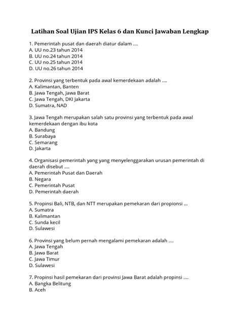 Siap Hadapi Ujian Sekolah IPS Kelas 6? Ini Dia Soal dan Kunci Jawabannya!