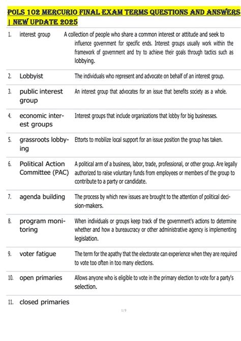 STUDY BUNDLE | POLS 102 MERCURIO FINAL EXAM | POLS 102 SDSU MERCURIO ...