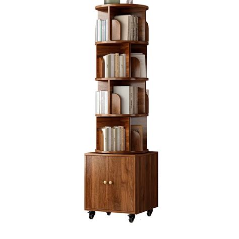 Aurora Ascent Walnut 5-Tier 360-Degree Rotating Bookshelf with Storage ...