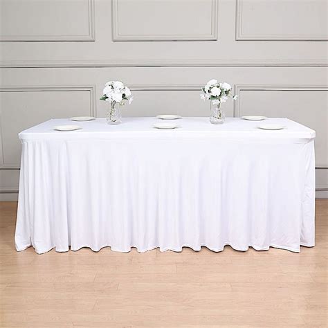 BalsaCircle 6 ft Fitted White Premium Spandex Rectangle Tablecloth Wavy ...