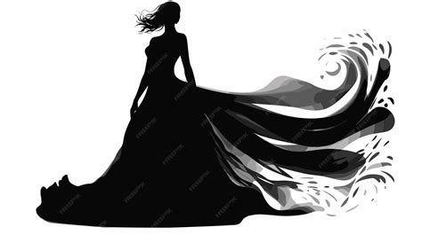 Premium Vector | Silhouette of a black girl in a flowing dress on a white background vector