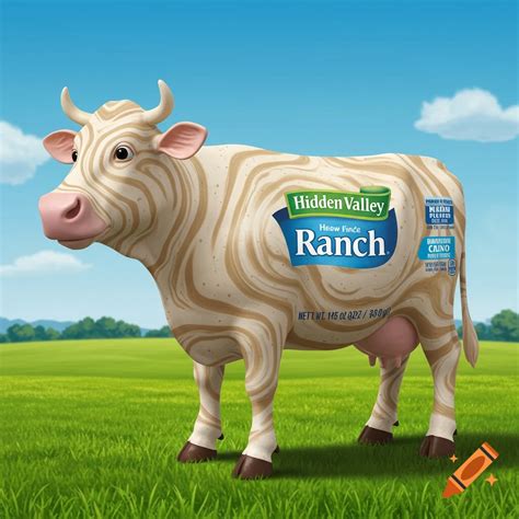 Cow with ranch dressing pattern and Hidden Valley Ranch logo on Craiyon