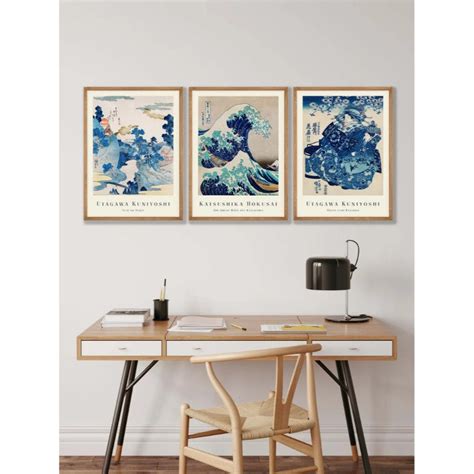 Japanese Art Set of 3, Japanese Wall Art, Kanagawa Art, Great Wave Art ...