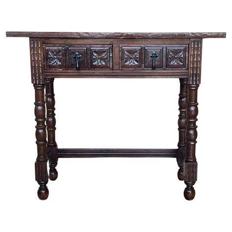 20th Century Spanish Tuscan Console Table with Two Drawers and Turned ...