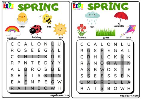 Word Search Worksheet Spring Season PDF Download - Ezpzlearn.com
