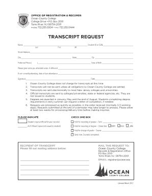 2012-2025 Ocean County College Transcript Request Form Fill Online ...
