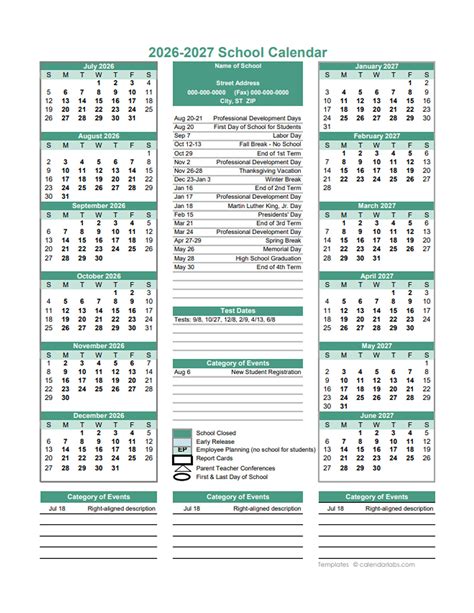 Printable School Year Calendar 2025 2026 and 2026 2027 Calcasieu Parish ...