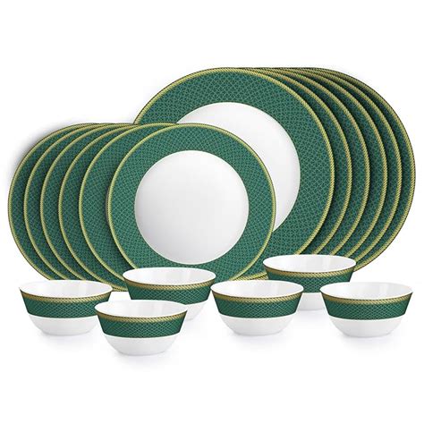 Cello Opalware Solitaire Emerald 18-Piece Dinner Set | Opal Glass ...