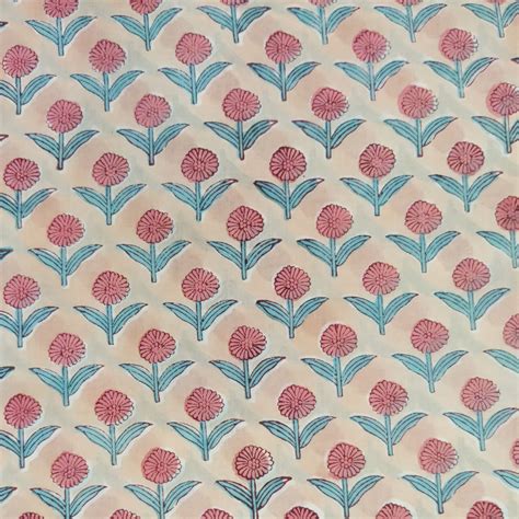 Pure Cotton Jaipuri Light Peach With Drak Peach Flower Motif Hand Bloc ...