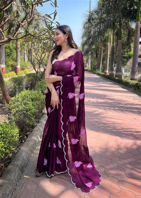 Premium Sitara Chiffon Silk Wine Colored Saree – Organza Mall