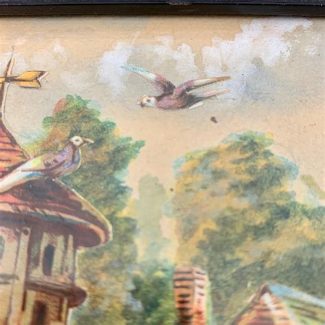 Siglo XIX Cuadro inglés enmarcado de Decalomanía Decoupage y Acuarela ...