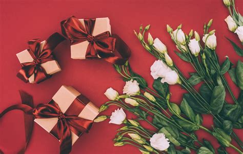 Wallpaper flowers, holiday, gift, bouquet, bow, eustoma for mobile and ...