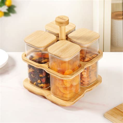Fluted Storage Airtight Jars With Rotating Stand Set Of 5 750ml Online ...