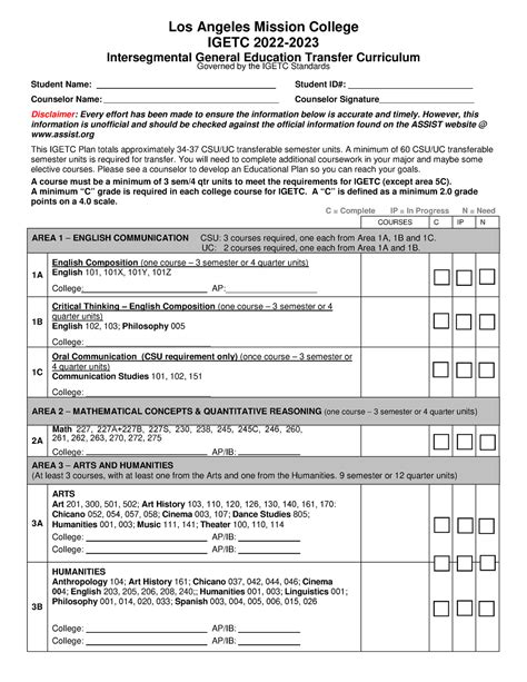 LAMC Igetc 2022-2023 fillable - Los Angeles Mission College IGETC 2022 -202 3 Intersegmental G ...