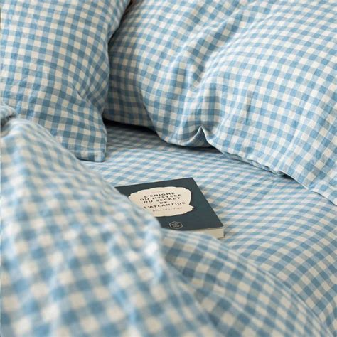 Warm Blue Gingham Linen Bedding | Piglet in Bed US