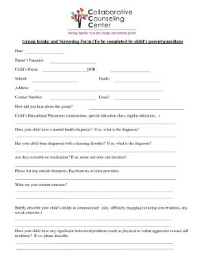 Group Intake and Screening Form - Blank Fillable Template | Fill Out ...