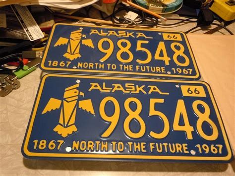 1966 Alaska License Plate, Centennial of American Alaska, Pair of ...