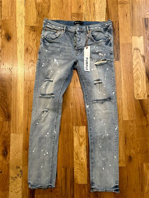 Purple Brand Purple Brand White Paint Knee Rip Blue Denim Jeans Size 38 ...