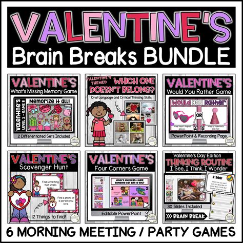 Valentine's Day Brain Breaks & Morning Meetings Activities BUNDLE ...