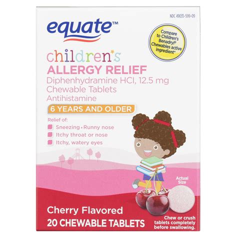 Equate Children's Diphenhydramine Allergy Relief Chewable Tablets, 12.5 ...
