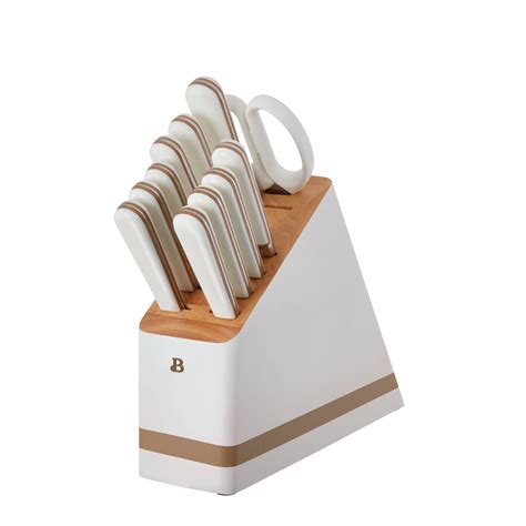 Beautiful 12-piece Forged Kitchen Knife Set in White with Wood Storage ...