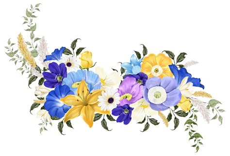 Spring floral bouquet watercolor blue and yellow flower blooming ...