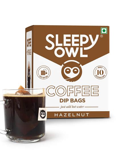 Sleepy Owl Hazelnut Ground Coffee Dip Bags | 10 Bags - Makes 10 Cups ...