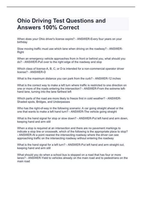 Ohio Driving Test Questions and Answers 100% Correct - Ohio Driving - Stuvia US