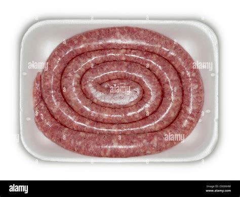 Fresh pork sausages in tray cutout Stock Photo - Alamy