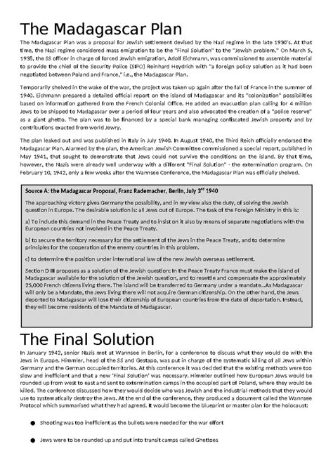 The final solution (2) - The Madagascar Plan The Madagascar Plan was a ...