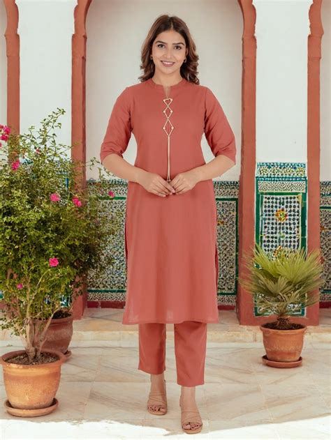 Buy Rust Solid Straight Natural Cotton Kurta TP1467T | Aramya