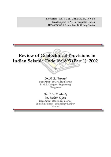 Final Report: Review of Geotechnical Provisions in IS 1893 (Part 1 ...
