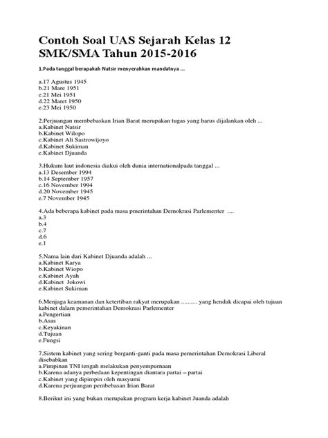Soal Ujian Bahasa Indonesia Kelas 12 Kurikulum 2013