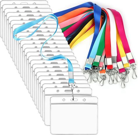24 Pcs Lanyard with 24 Pcs Card Holder, Clear Badge Holders Lanyard ...