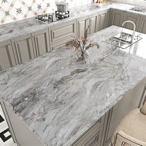 Grey Glossy Marble Countertop Contact Paper Gold Granite Kitchen ...