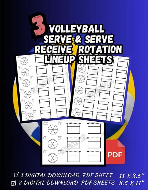 Volleyball Serve & Serve Receive Rotation Lineup Sheets - 3 Total for Volleyball Coach 8.5x11 ...