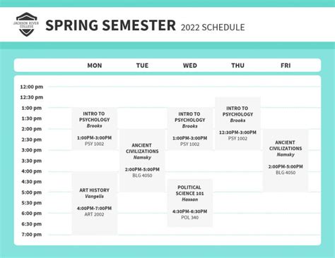 Get Our Example of College Semester Schedule Template | Class schedule ...