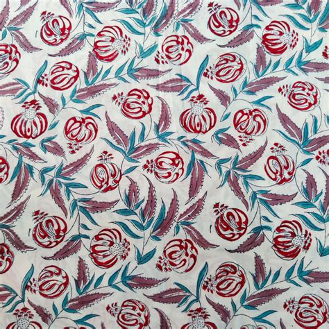 Pure Cotton Jaipuri White With Red Pomogranate Jaal Hand Block Print F ...