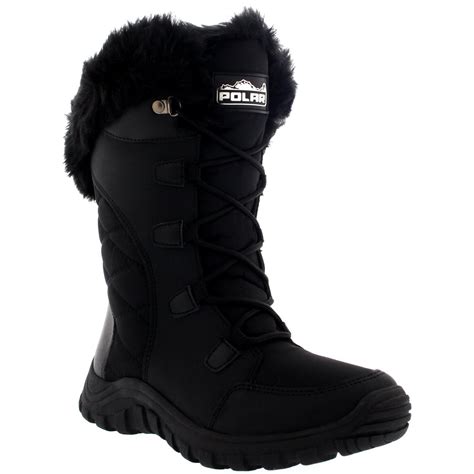 POLAR Womens Quilted Lace Up Black Outdoor Snow Rain Duck Boot - 7 ...