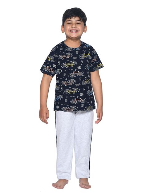 Navy & Grey Bicycle Printed Cotton Night suit – FunKrafts Shop