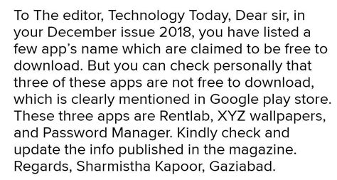 . Write a formal email to the editor of a magazine pointing out a ...