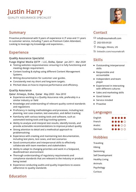 Quality Assurance Specialist CV Sample in 2026 - ResumeKraft