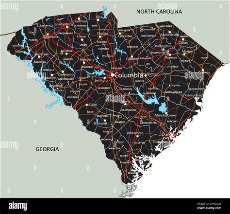 High detailed South Carolina road map with labeling Stock Vector Image ...